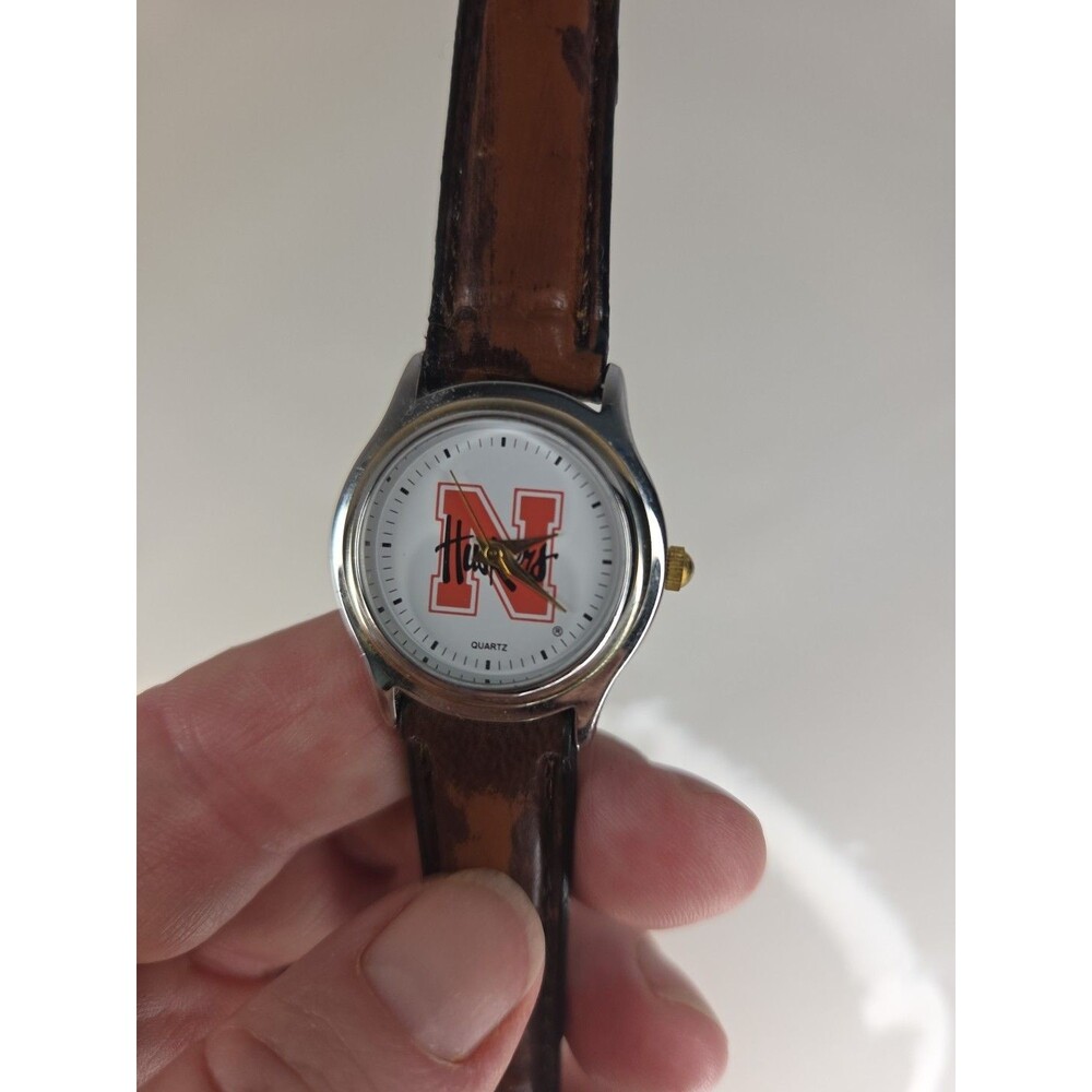 University Of Nebraska Cornhuskers Quartz Watch with Brown Leather Band EUC